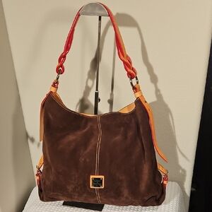 Dooney & Bourke Brown Suede Hobo with Orange and Red Straps